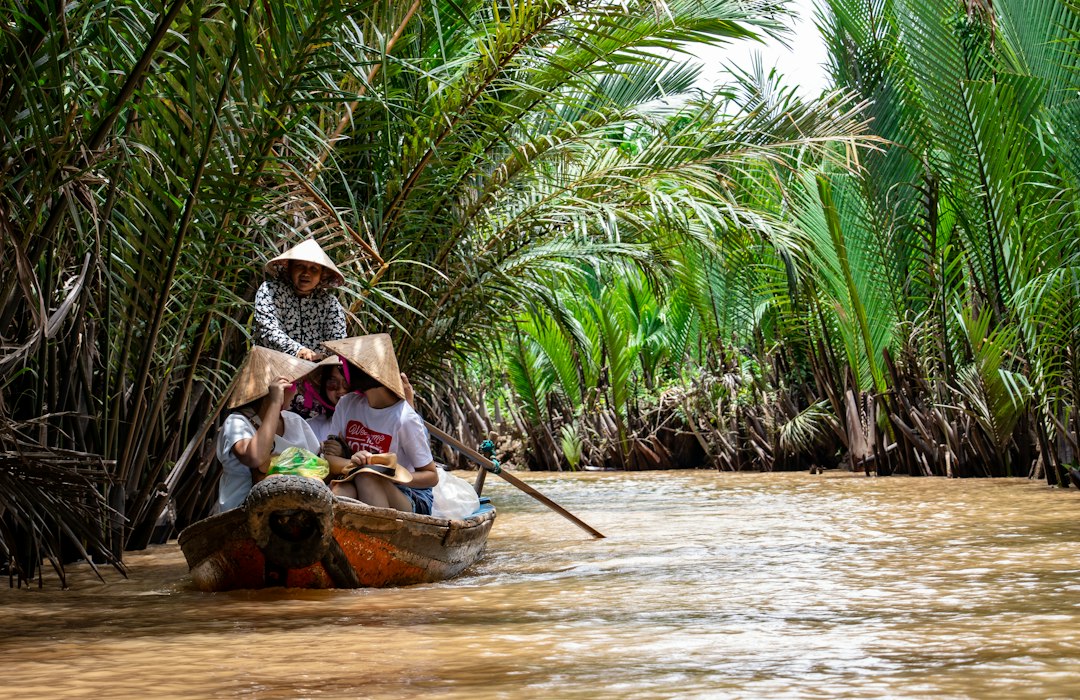 Boats among limestone cliffs in northern Vietnam